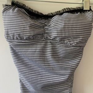 Guess Black and White Gingham Strapless One-Piece Swimsuit